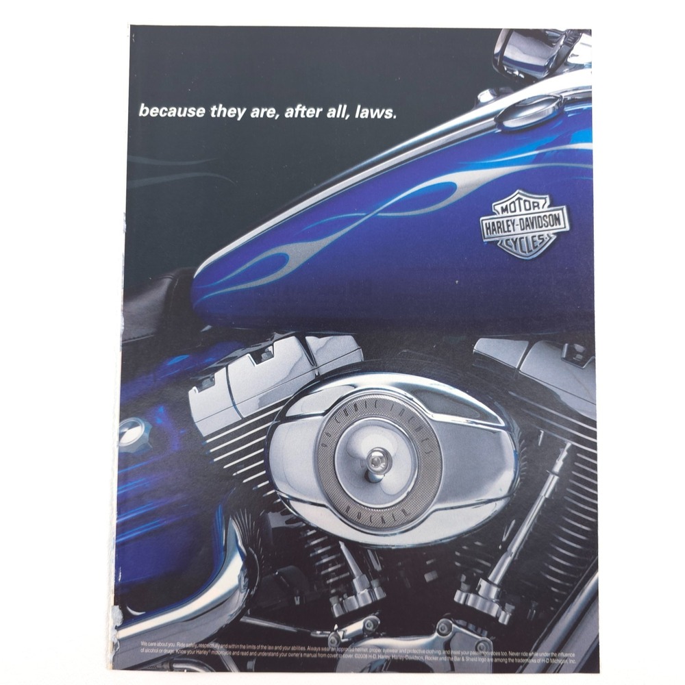 Harley Davidson Blue Flame Tank Engine Detail Motorcycle Print Ad Laws Quote